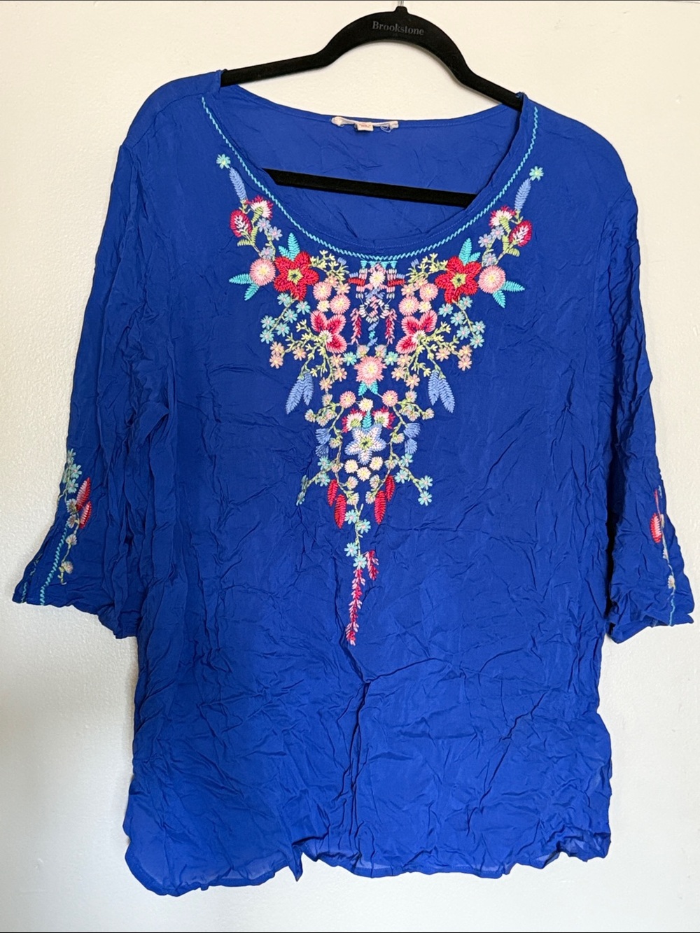 grand & greene L Royal Blue Embroidered Floral Tunic